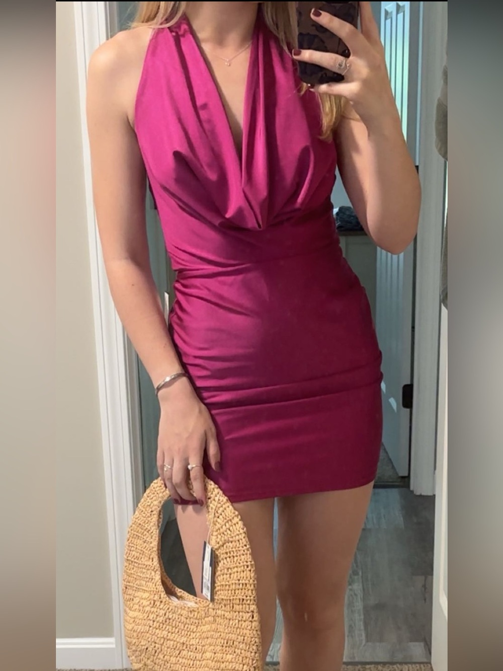 Hot Pink Cowl Neck Mini Dress